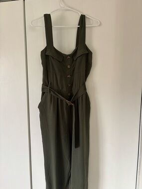 Olive Green Wide-Leg Jumpsuit with Belt